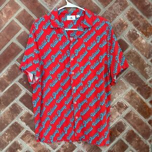 Disney Parks Camp Shirt Mens S‎ Red Walt Disney World AOP Rayon Short Sleeve